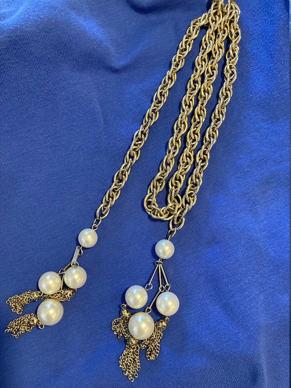 Vintage Open Necklace With Faux Pearls - image 3