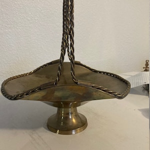 Vintage Solid Brass Basket With Braided Handle