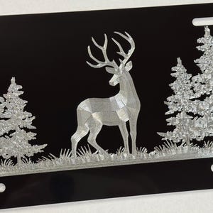 Etiqueta de carro de árvores de veado com diamante gravado em metal preto, placa de licença de vaidade frontal, à prova de intempéries e ferrugem, presente