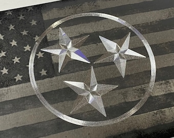 Tennessee TN State Star Amerikaanse vlag kentekenplaat autotag diamant geëtst gegraveerd op zwart aluminium metalen ijdelheid voorkant weerbestendig en roestvrij