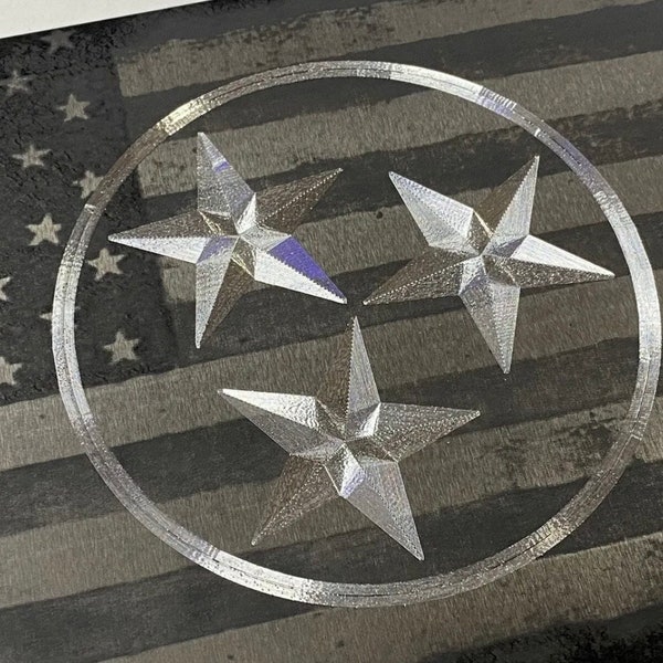 Tennessee TN State Star US Flag License Plate Car Tag Diamond Etched Engraved on Black Aluminum Metal Vanity Front Weatherproof & Rustproof