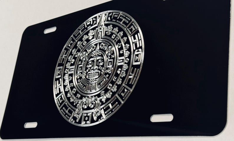 Mayan Aztec Calendar Car Tag Diamond Etched Engraved Front Vanity ...