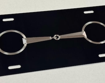 Western Equestrian Horse Loose Ring Snaffle Bit License Plate Car Tag Diamond Etched Engraved