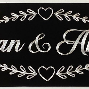 Engraved Personalized Names Heart License Plate Car Tag Diamond Etched Black Metal Weatherproof & Rustproof Newlywed Wedding Gift