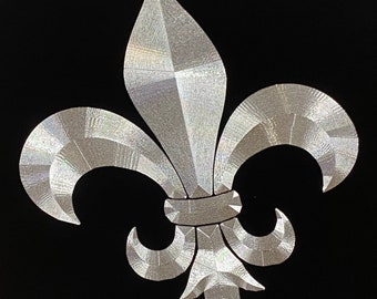 Fleur De Lis License Plate Engraved Vanity Front Car Tag Silver Diamond Etched on Black Aluminum Metal Weatherproof & Rustproof