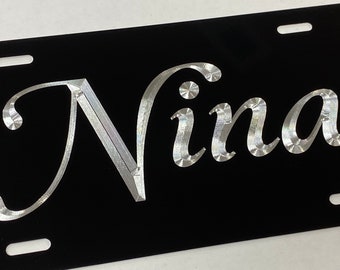 Engraved Custom Personalized Your Name or Text License Plate Car Tag Diamond Etched on Aluminum Metal Weatherproof & Rustproof