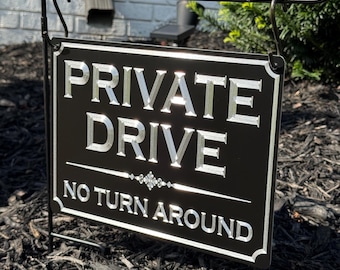 Private Drive Reflective Diamond Etched Engraved Weatherproof Yard Sign 12x9