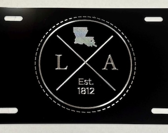 Louisiana LA State License Plate Car Tag Diamond Etched Engraved on Metal weatherproof and rustproof Great Gift