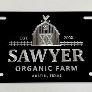 Custom Farm Logo License Plate Car Tag Personalized Diamond Etched Engraved Weatherproof Metal