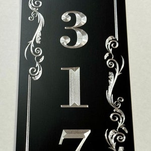 House Number Street Address Sign Diamond Etched Engraved on Black Aluminum Metal 3x11 Outdoor Weatherproof