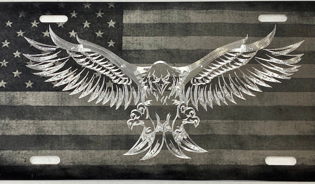 Engraved Molon Labe License Plate – US Flag & Diamond Etched Combo – Aluminum