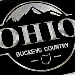 Ohio Buckeye State License Plate Car Tag Diamond Etched Engraved on Black Aluminum Metal Weatherproof & Rustproof Great Gift!