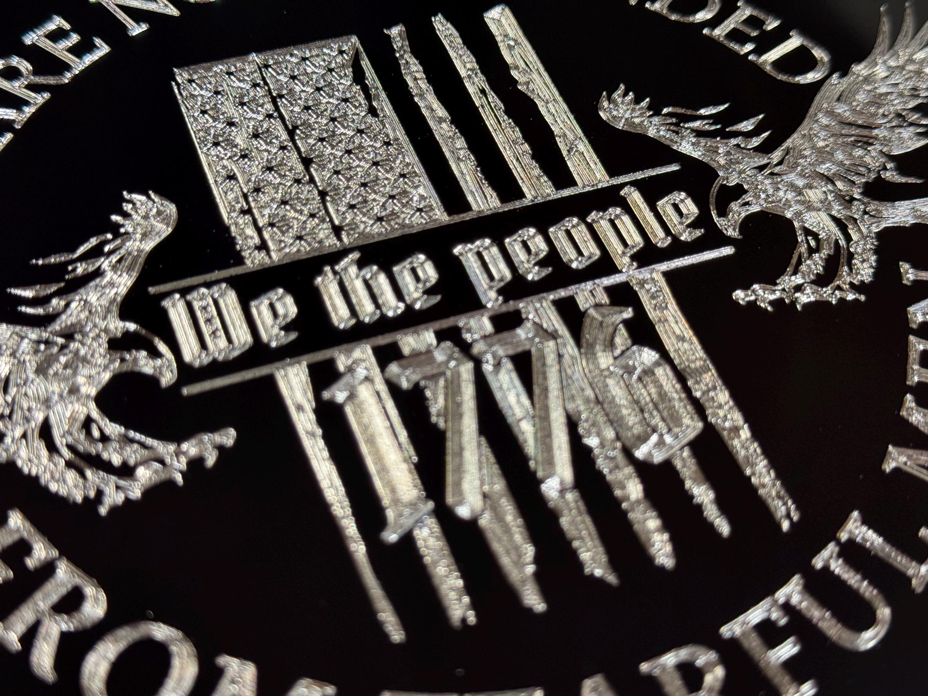 thumbnail image 2 of Diamond Etched ‘We The People Are Not Descended’ Front License Plate – Black Aluminum, Gloss Finish, Weatherproof 2 of 5