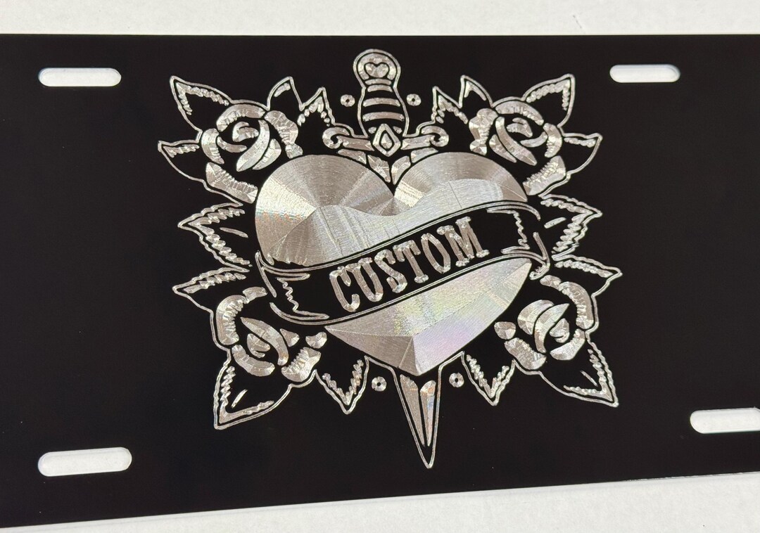 Custom Traditional Heart and Dagger License Plate Car Tag Diamond ...