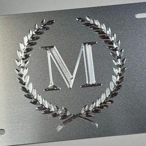 Custom Monogram Crest License Plate Personalized Diamond Etched Engraved Silver Car Tag
