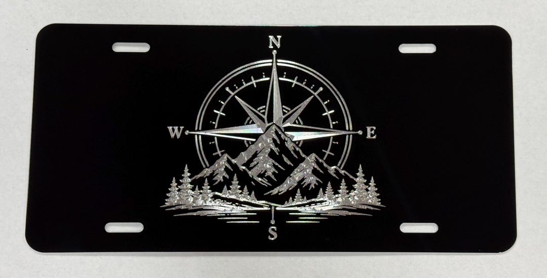 Compass License Mountains Compass License Plate Vanity Front Car Tag Diamond Etched ...