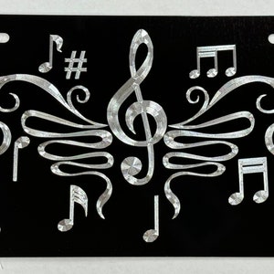 Notas musicais Placa de licença Frente de vaidade Etiqueta de carro Diamante gravado em metal de alumínio preto À prova de intempéries e ferrugem