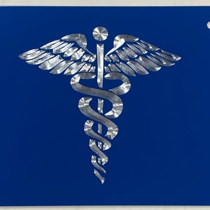 Silver Engraved Medical Caduceus Diamond Etched Weatherproof Rust Proof Aluminum Metal License Plate