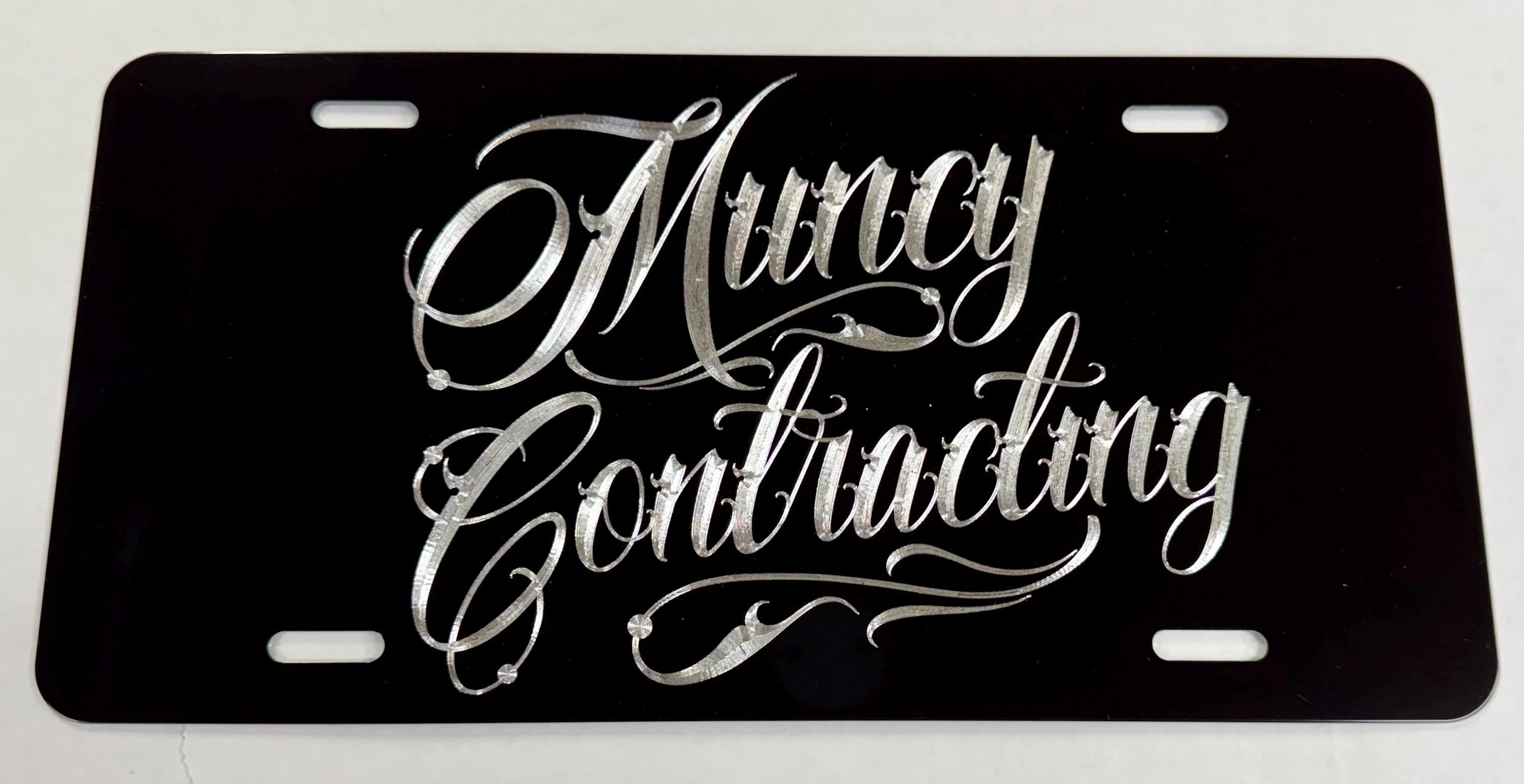 Custom Personalized License Plate Car Tag Diamond Etched Engraved on Black Aluminum Metal Weatherproof & Rustproof