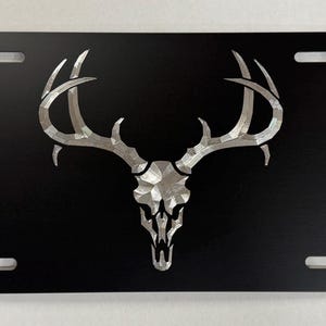 Placa de carro de caça com caveira de veado, etiqueta de carro com diamante gravado em metal de alumínio fosco, à prova de intempéries e ferrugem