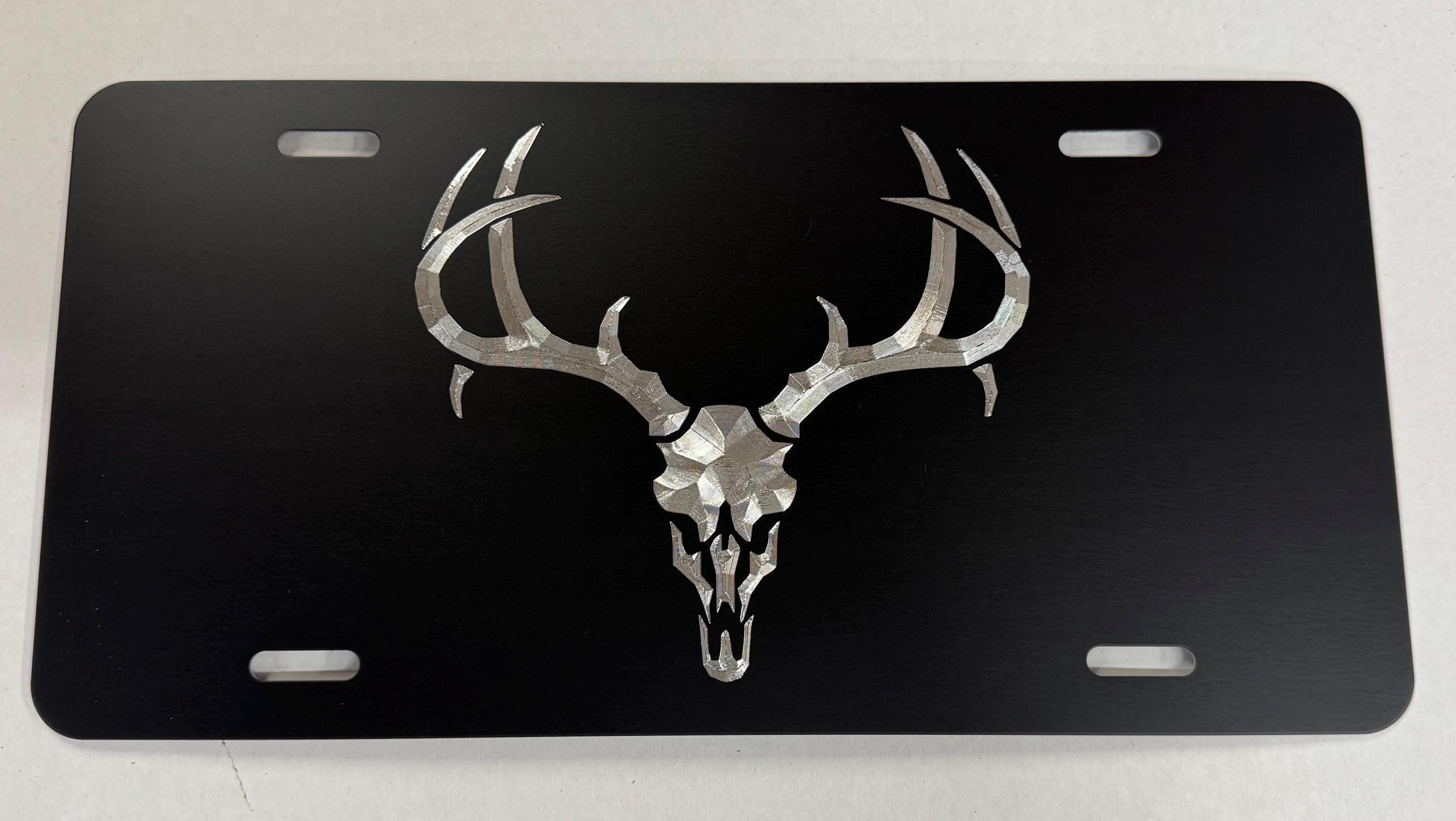 Deer Skull Hunting License Plate Car Tag Diamond Etched Engraved