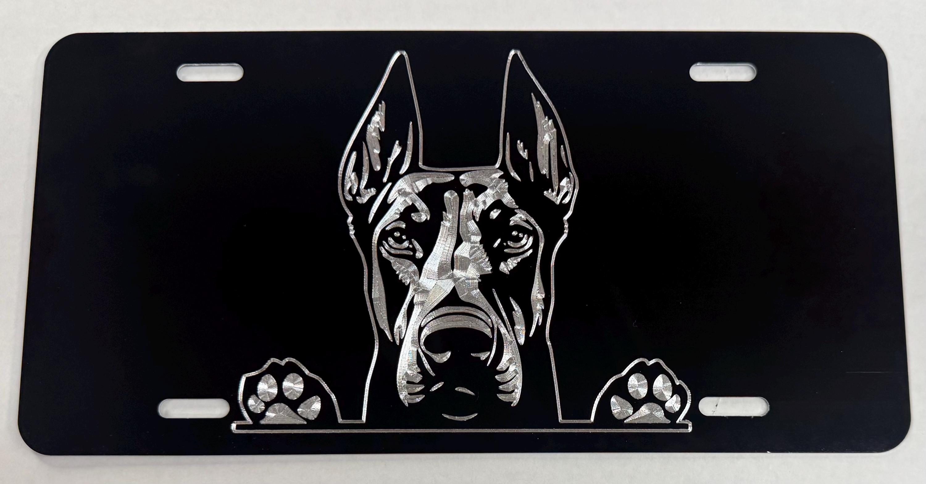 Plaque Ardoise Personnalisée Doberman 22x16 Cm - Gravure Laser Nom Et Motif - Résistante Aux Intempéries