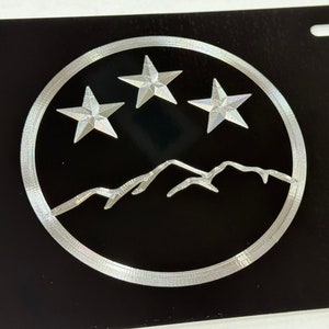 Tennessee TN State Flag Mountains License Plate Car Tag Diamond Etched Engraved on Black Metal Vanity Front Weatherproof & Rustproof