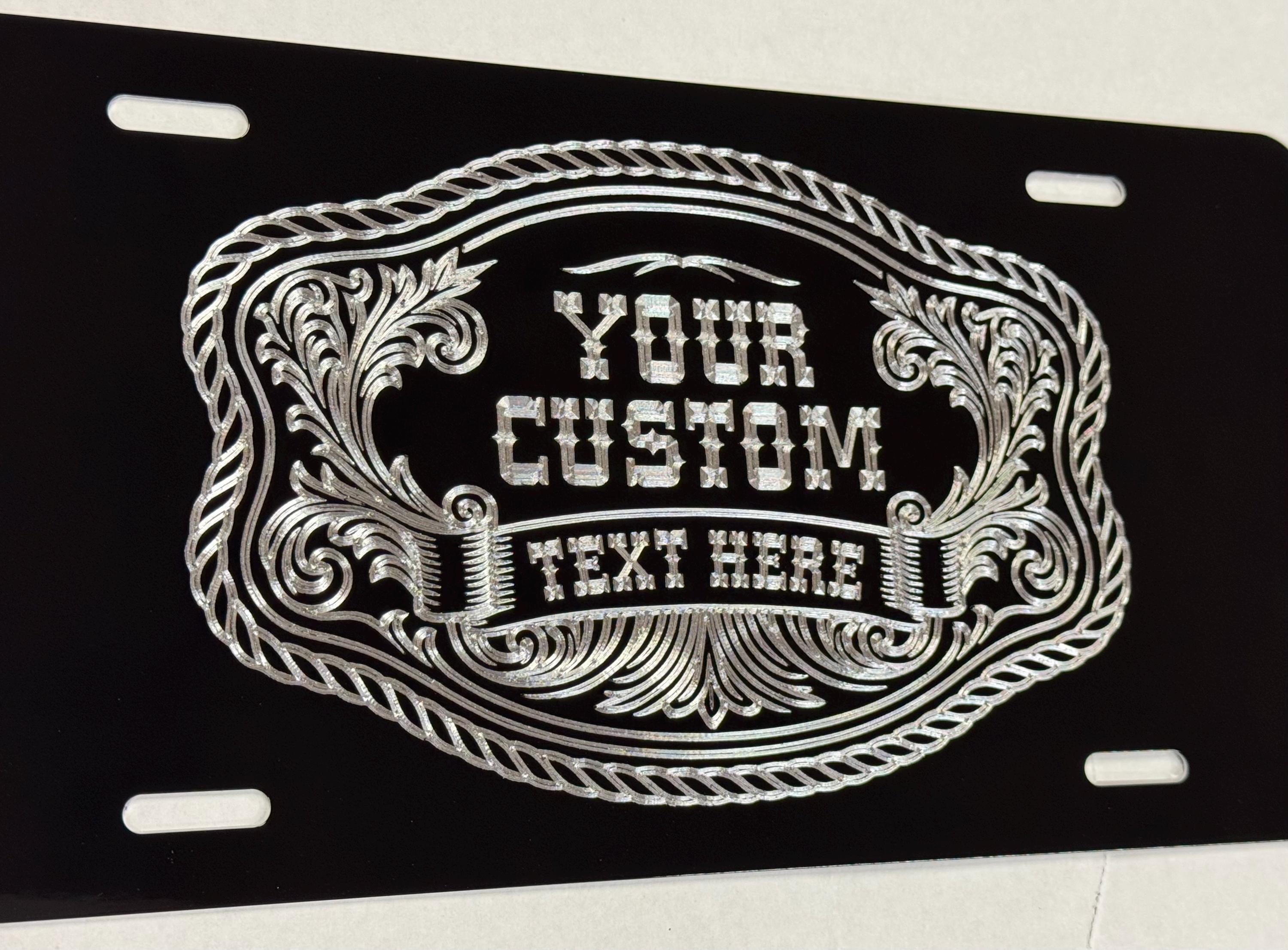 Custom Western Belt Buckle License Plate Car Tag Diamond Etched ...