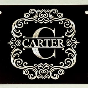 Monogram Scroll Wreath License Plate Vanity Front Car Tag Diamond Etched Engraved Your Name and Initial Weatherproof & Rustproof