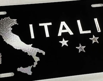 Italia Italia placa de matrícula etiqueta de coche diamante grabado/grabado en metal de aluminio negro resistente a la intemperie y al óxido