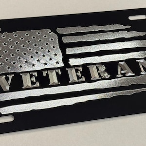 US Flag Veteran License Plate Car Tag Diamond Etched Engraved Aluminum Metal Weatherproof & Rustproof
