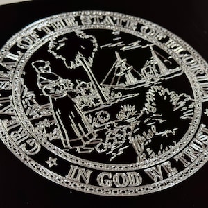 Florida FL State Seal License Plate Car Tag Diamond Etched Engraved on Black Aluminum Metal Weatherproof & Rustproof Great Gift