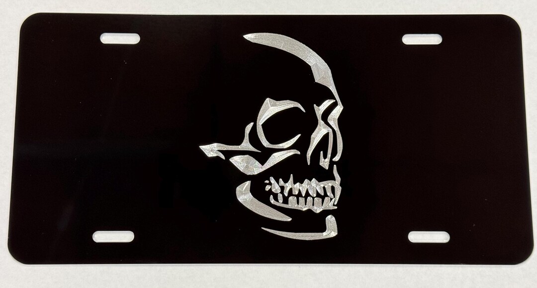 Engraved Skeleton Skull License Plate Car Tag Diamond Etched On 