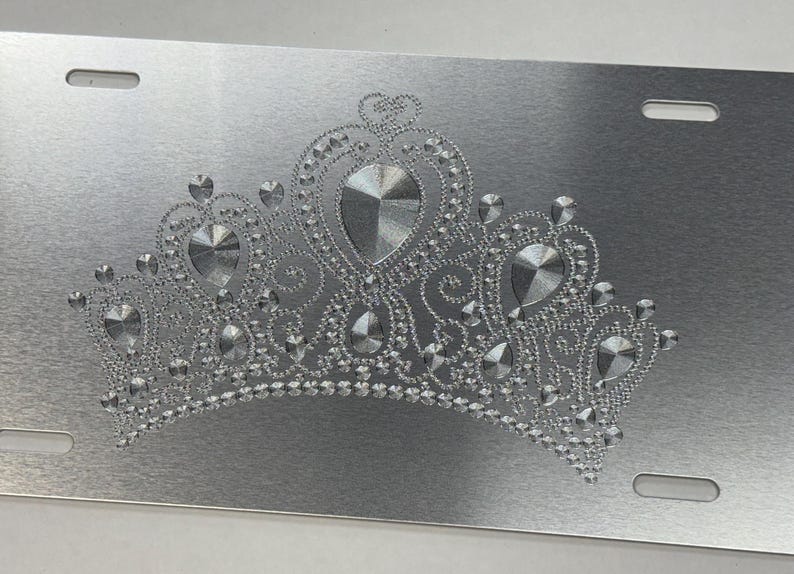 Queen Crown Tiara License Plate Car Tag Diamond Etched Silver Aluminum ...