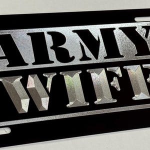 Army Wife License Plate Patriotic Car Tag Diamond Etched Engraved on Aluminum Metal Weatherproof & Rustproof