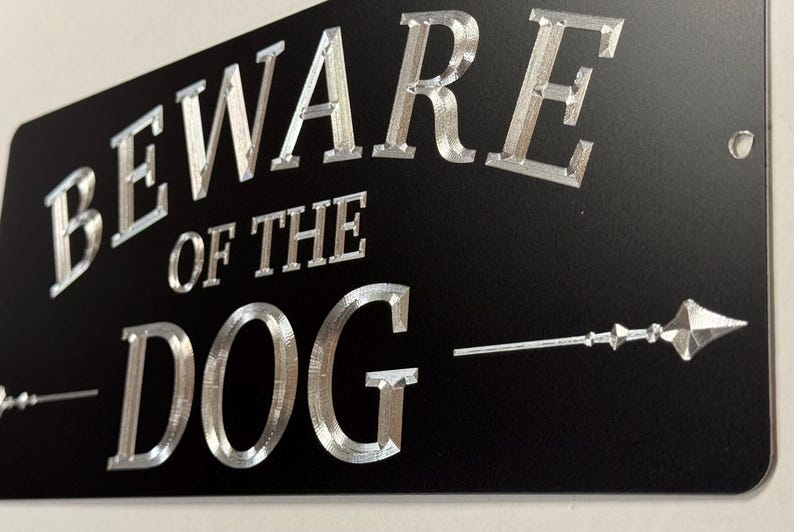 Beware of Dog Sign Diamond Etched Engraved on Black Aluminum Metal 12x5 ...