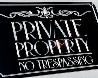 Private Property No Trespassing Sign Diamond Etched Engraved Aluminum Metal Black 15x9.5 Outdoor Weatherproof Keep Out House Sign