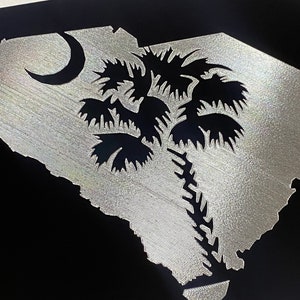 Engraved SC South Carolina State Palmetto Palm Tree License Plate Car Tag Diamond Etched on Black Aluminum Metal Weatherproof & Rustproof