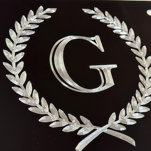 Engraved Custom Personalized Any Letter Wreath Crest License Plate Car Tag Diamond Etched on Aluminum Metal Weatherproof & Rustproof