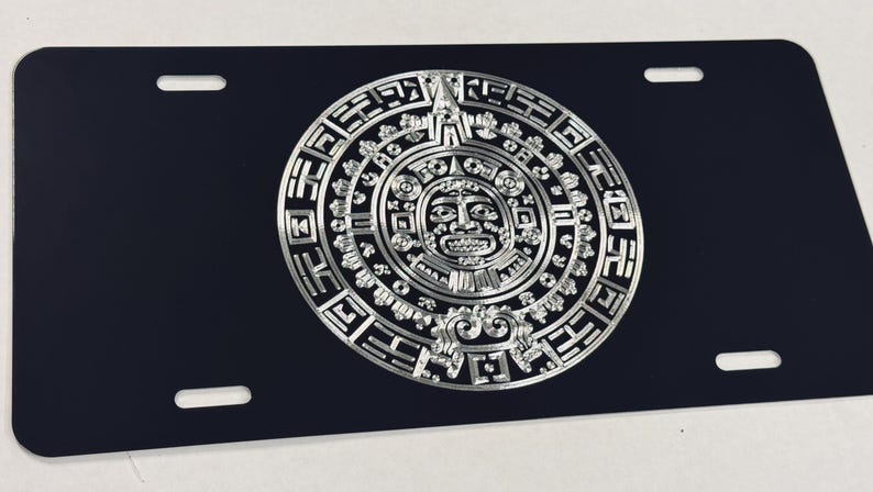Mayan Aztec Calendar Car Tag Diamond Etched Engraved Front Vanity ...