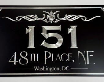 Custom House Number Street Address Sign Diamond Etched Engraved on Weatherproof Aluminum Metal Black 15x9.5