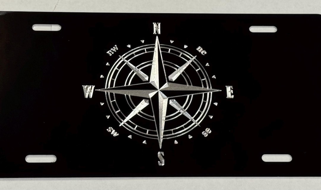 Compass License Compass Car Tag License Plate Diamond Etched Engraved Front Vanity ...