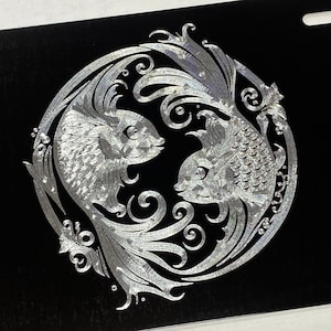 Engraved Pisces Zodiak Sign Gift License Plate Car Tag Diamond Etched on Aluminum Metal Weatherproof & Rustproof