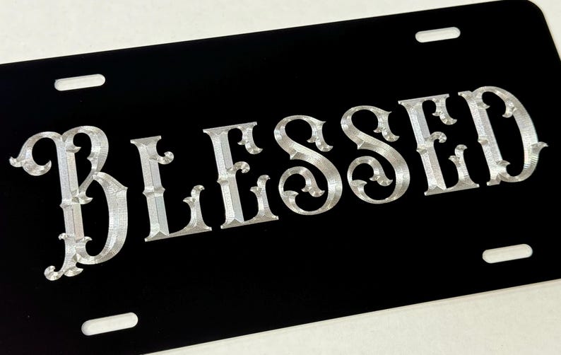 Blessed Car Tag Christan License Plate Diamond Etched Engraved Black ...
