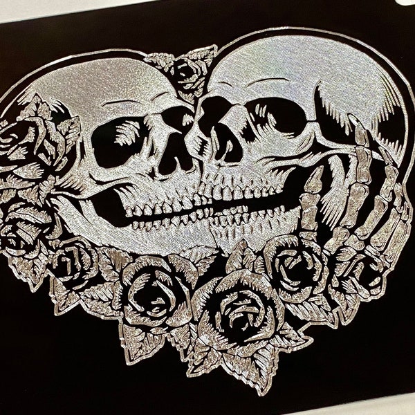 Skeleton Skull Lovers License Plate Car Tag Diamond Etched Engraved on Aluminum Metal Weatherproof & Rustproof