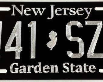 New Jersey NJ License Plate Engraved Front Car Tag Custom Diamond Etched on Aluminum Metal Weatherproof & Rustproof Great Gift