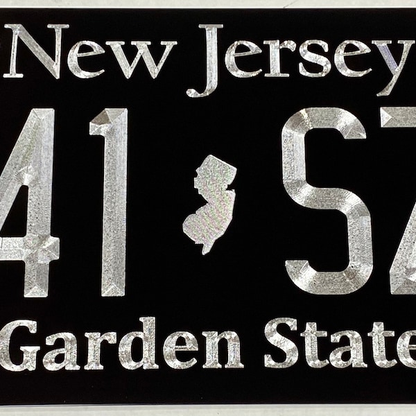 New Jersey NJ License Plate Engraved Front Car Tag Custom Diamond Etched on Aluminum Metal Weatherproof & Rustproof Great Gift