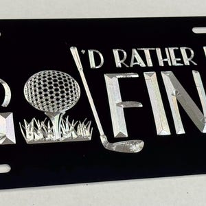 Graverad "Jag skulle hellre spela golf"-skylt för golf, diamantetsad silver på svart aluminiummetall, väderbeständig och rostfri