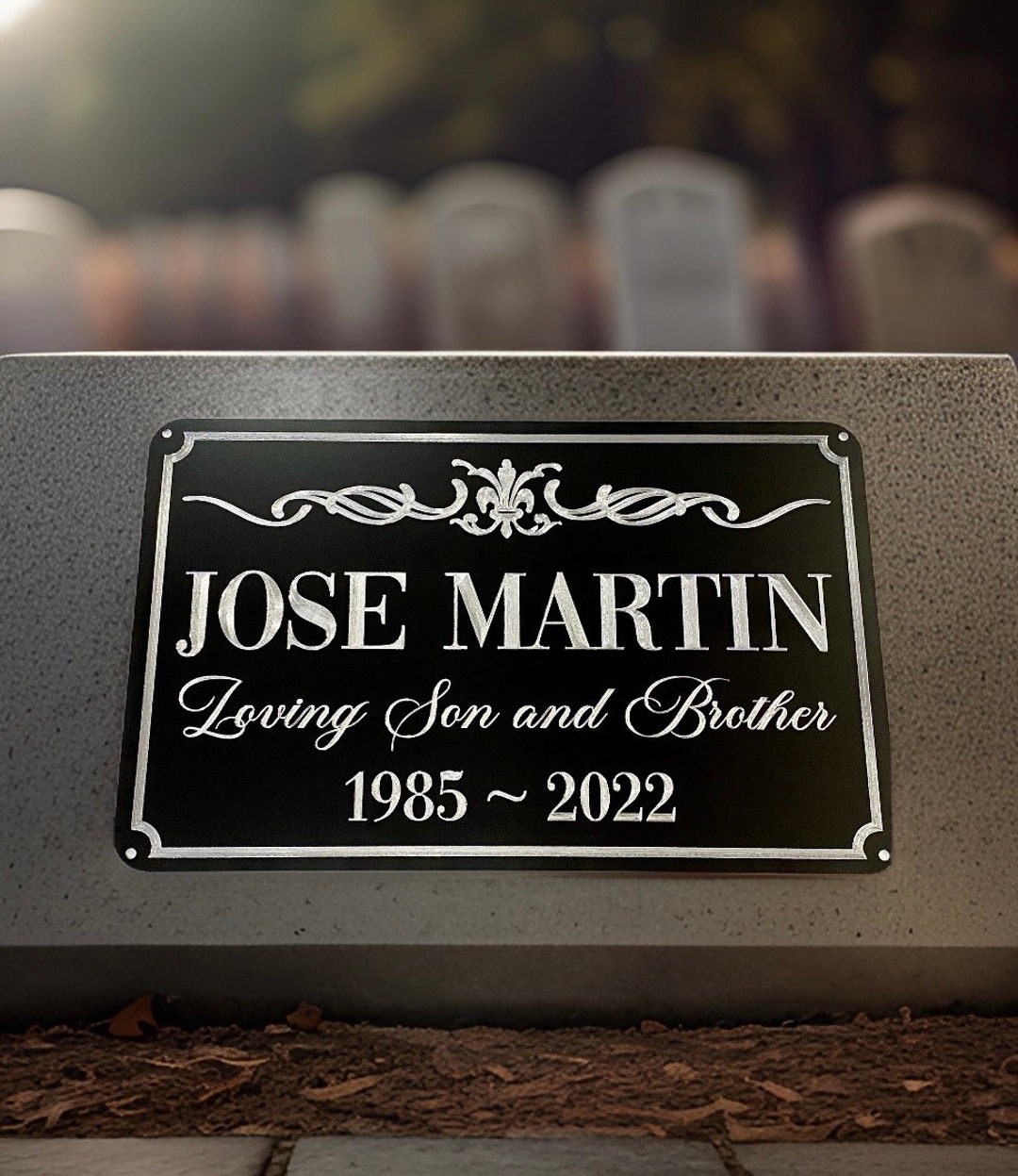 Personalized Custom Memorial Grave Marker Sign Diamond Etched Silver ...