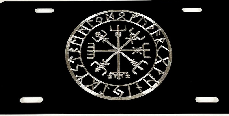 Viking Runes Vegvísir Compass Car Tag Diamond Etched Engraved Front ...